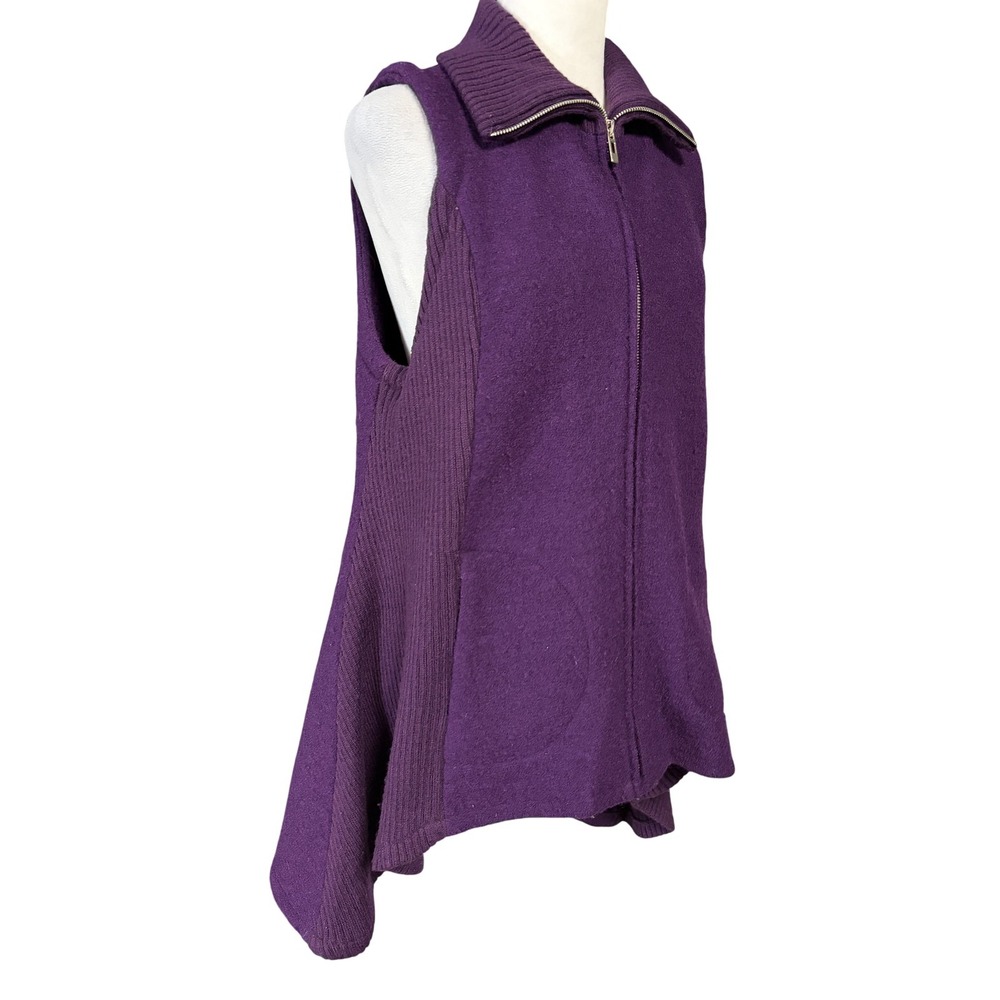 For Cynthia Sweater Vest Womens L Purple Wool Blend Full Zip Pockets Collar